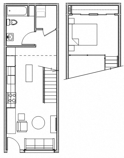 Floor plan for studio, 1 bath, 422 sqft